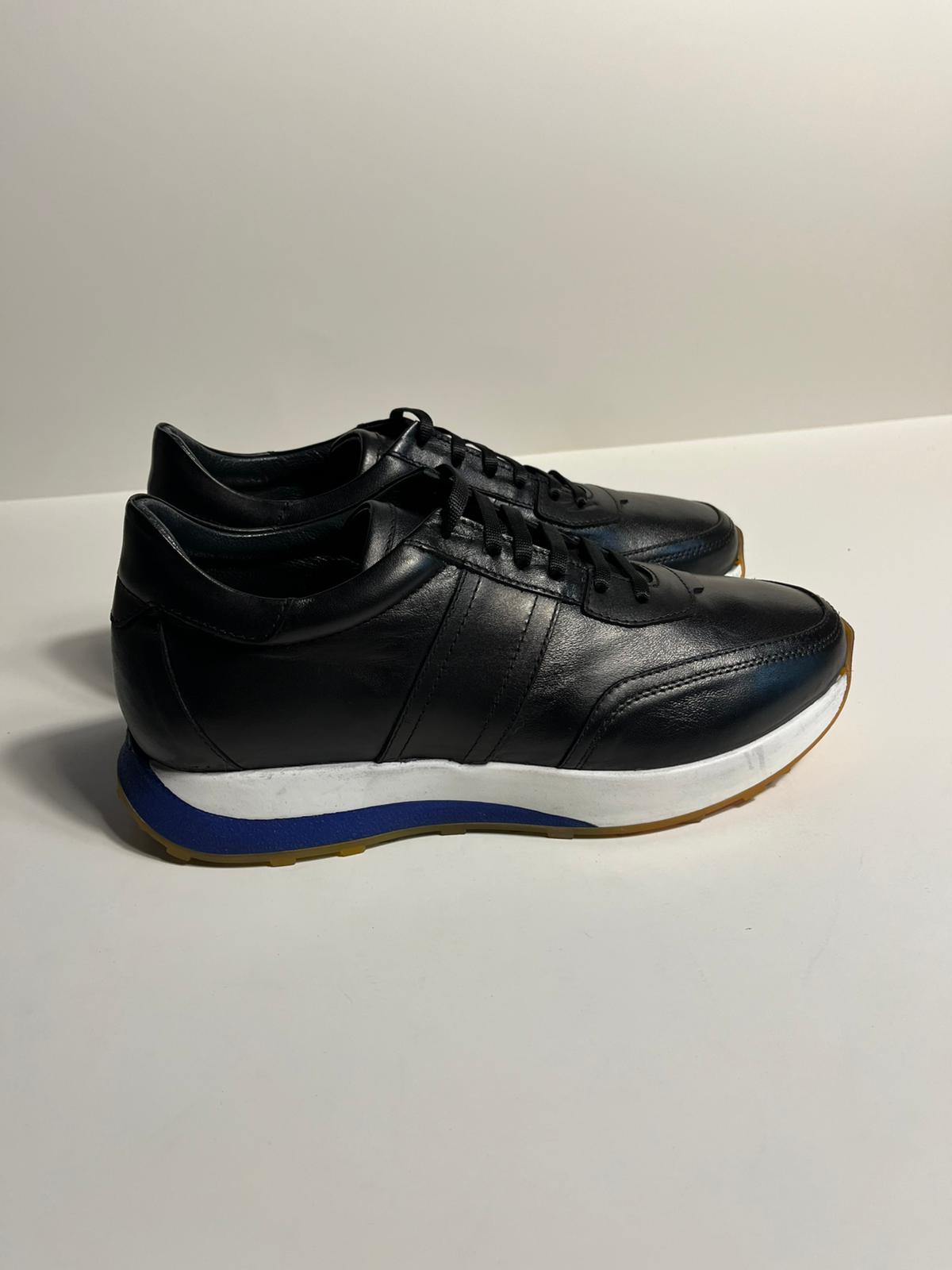 Zemor Siyah Deri Sneaker – Mavi Detaylı Erkek Spor Ayakkabı