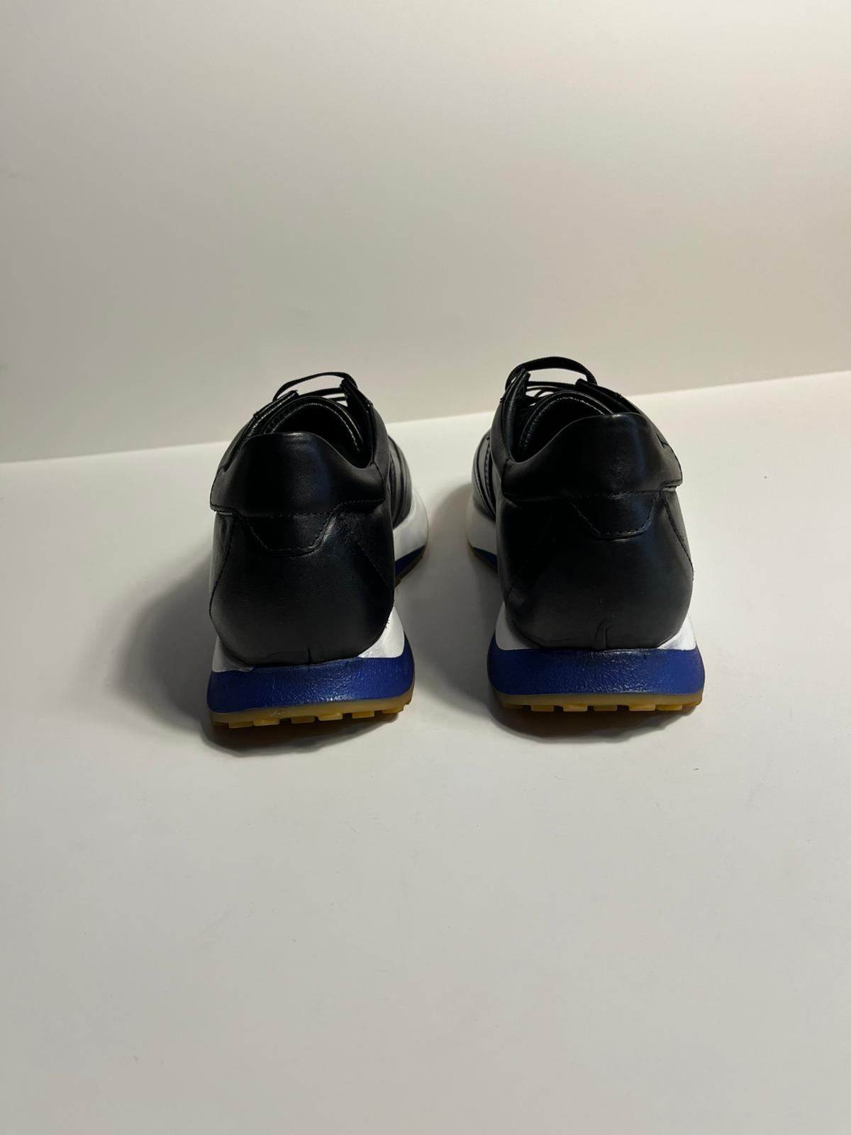 Zemor Siyah Deri Sneaker – Mavi Detaylı Erkek Spor Ayakkabı