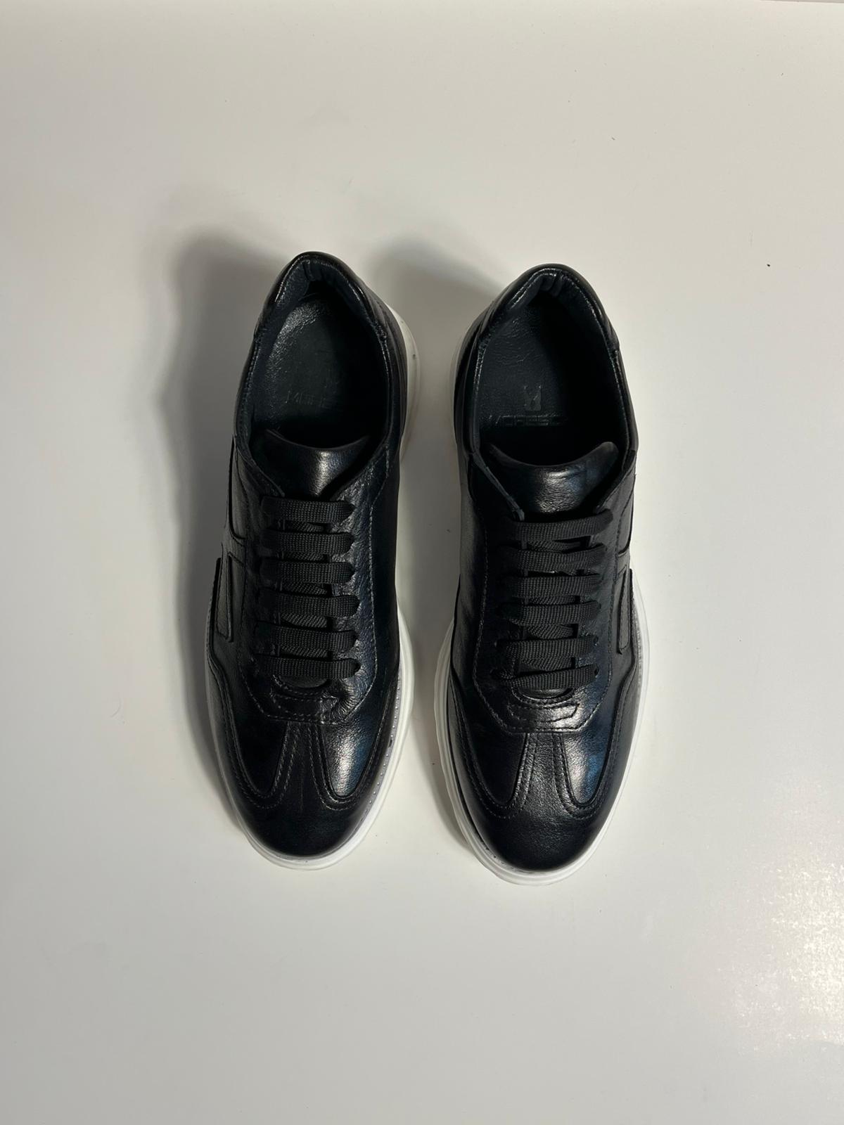Zemor Erkek Hakiki Deri Siyah Casual Spor Ayakkabı – Beyaz Taban