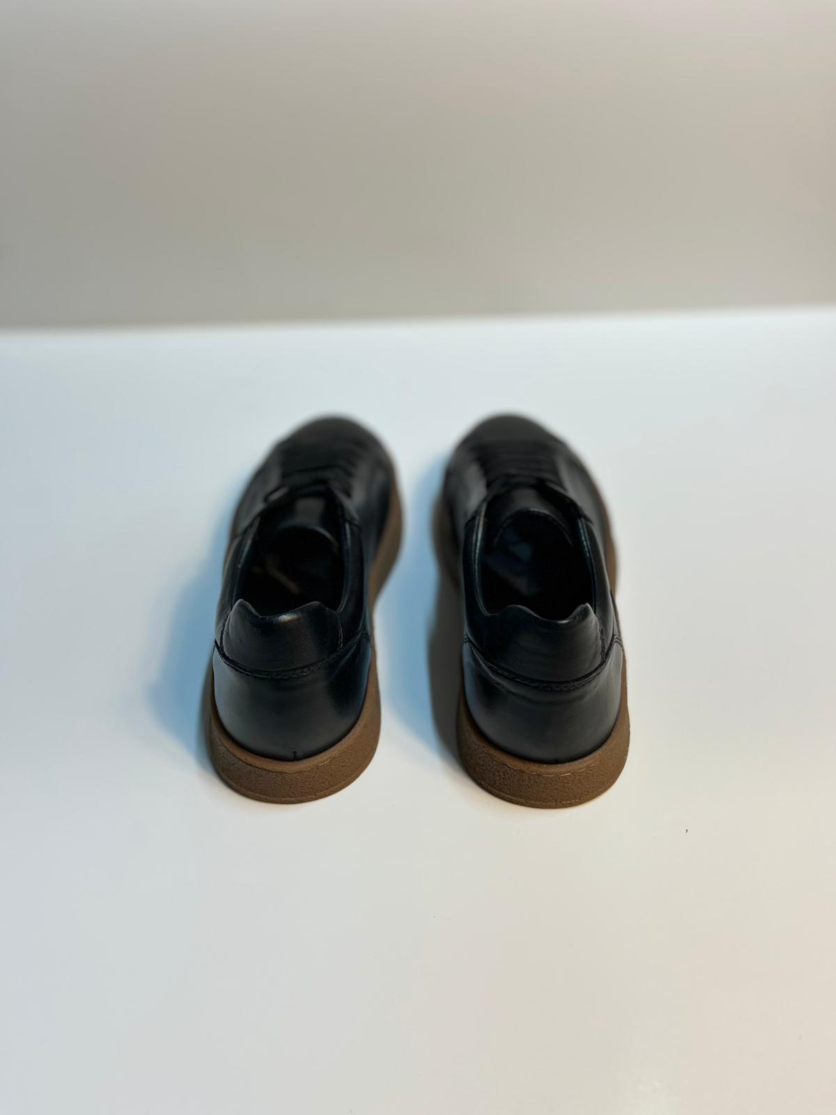 Zemor Erkek Hakiki Deri Günlük Sneaker – Siyah / Kahverengi Taban
