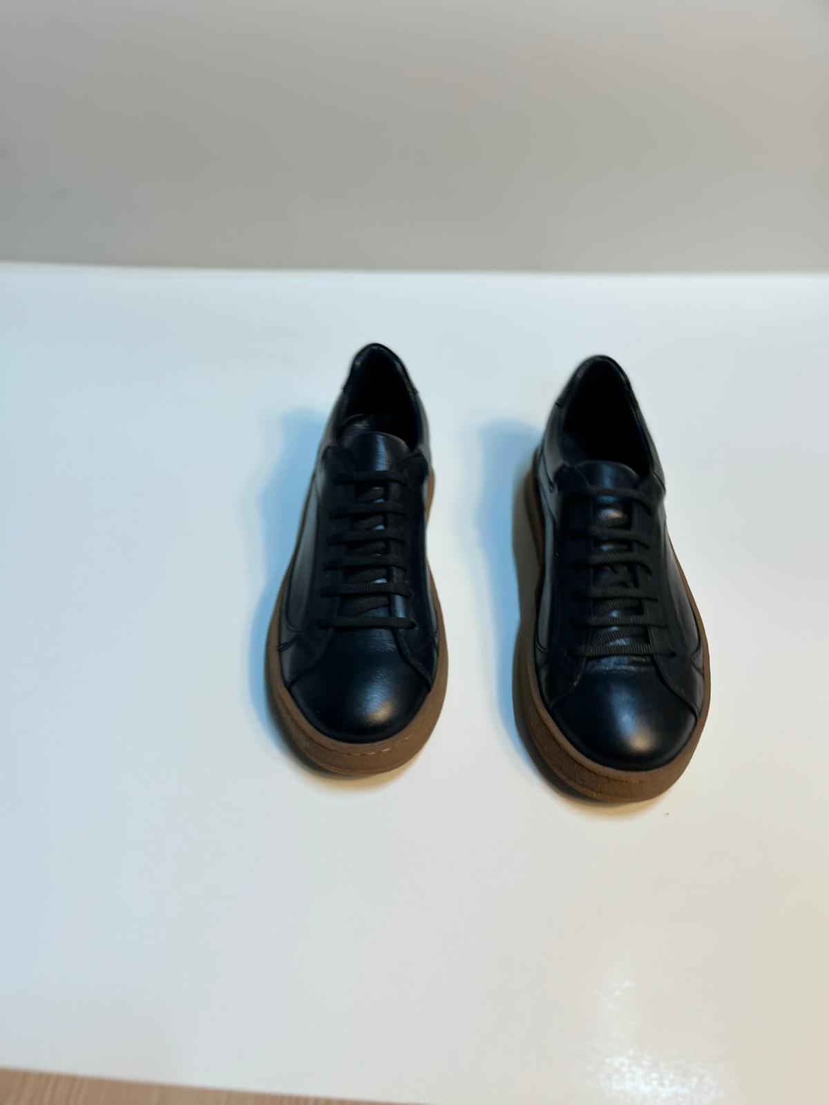 Zemor Erkek Hakiki Deri Günlük Sneaker – Siyah / Kahverengi Taban
