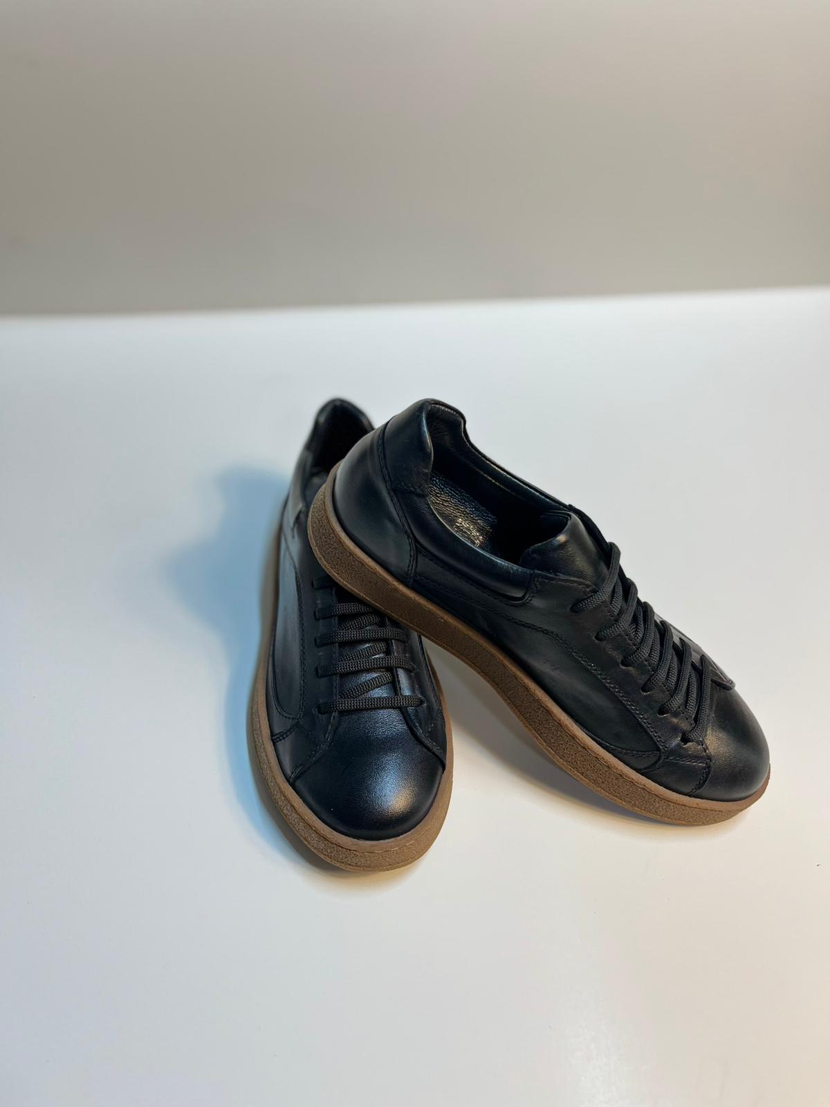 Zemor Erkek Hakiki Deri Günlük Sneaker – Siyah / Kahverengi Taban