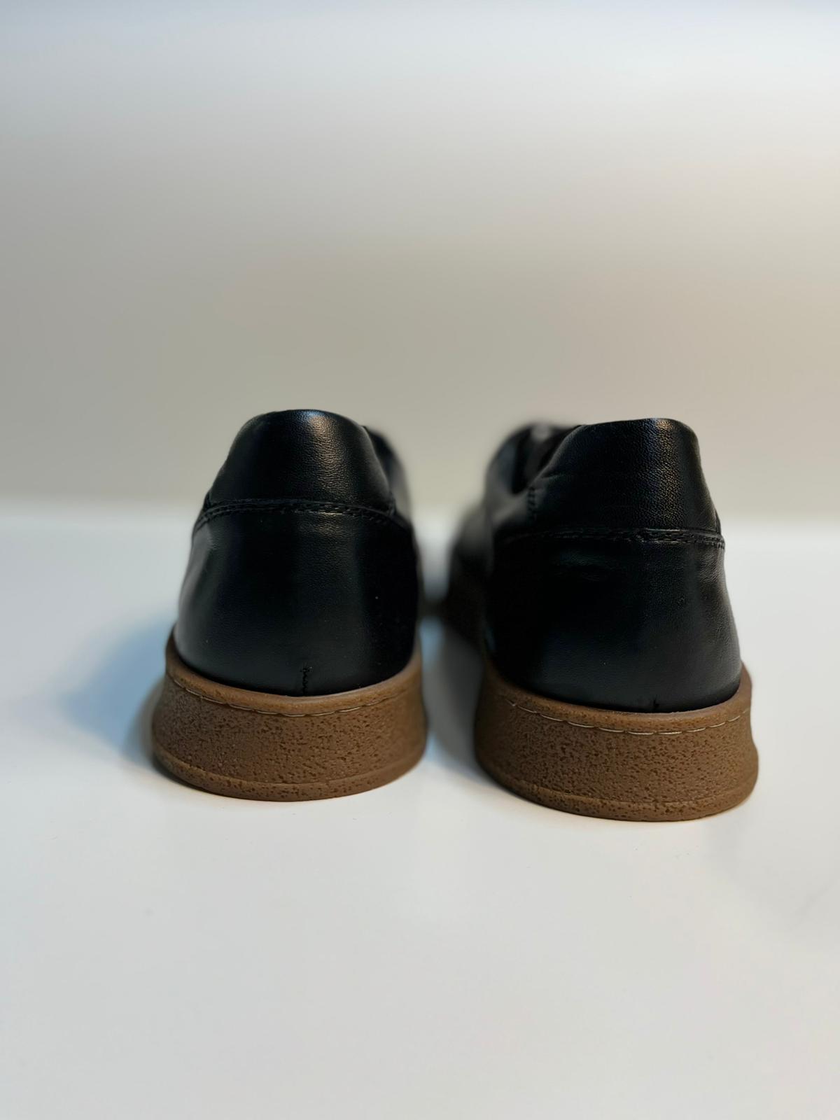 Zemor Erkek Hakiki Deri Günlük Sneaker – Siyah / Kahverengi Taban